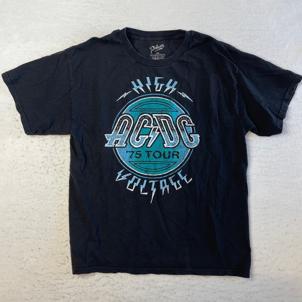 Philcos AC/DC High‎ Voltage 75 Tour Graphic T-Shirt Large Black Rock Band Tee